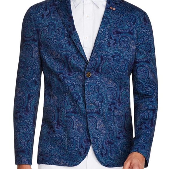 Tallia Men's Slim Fit Knit Suit Jacket Blue Size 42